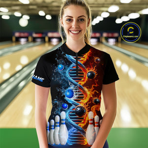 Custom Flame & Water DNA Bowling Shirt My DNA Quarter-Zip Bowling Jersey for Men And Women QZT685