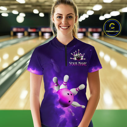 Purple Smoke Bowling Shirts for Women Men Team Custom Bowling Jerseys MBL126