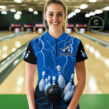 Blue Thunder Lightning & Lava Bowling Shirt for Men Women Team Bowling Jersey MBL92