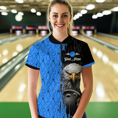 Blue Eagle Bowling Custom Women Bowling Shirt Polo & Quarter-Zip Bowling Team Jerseys HNT49