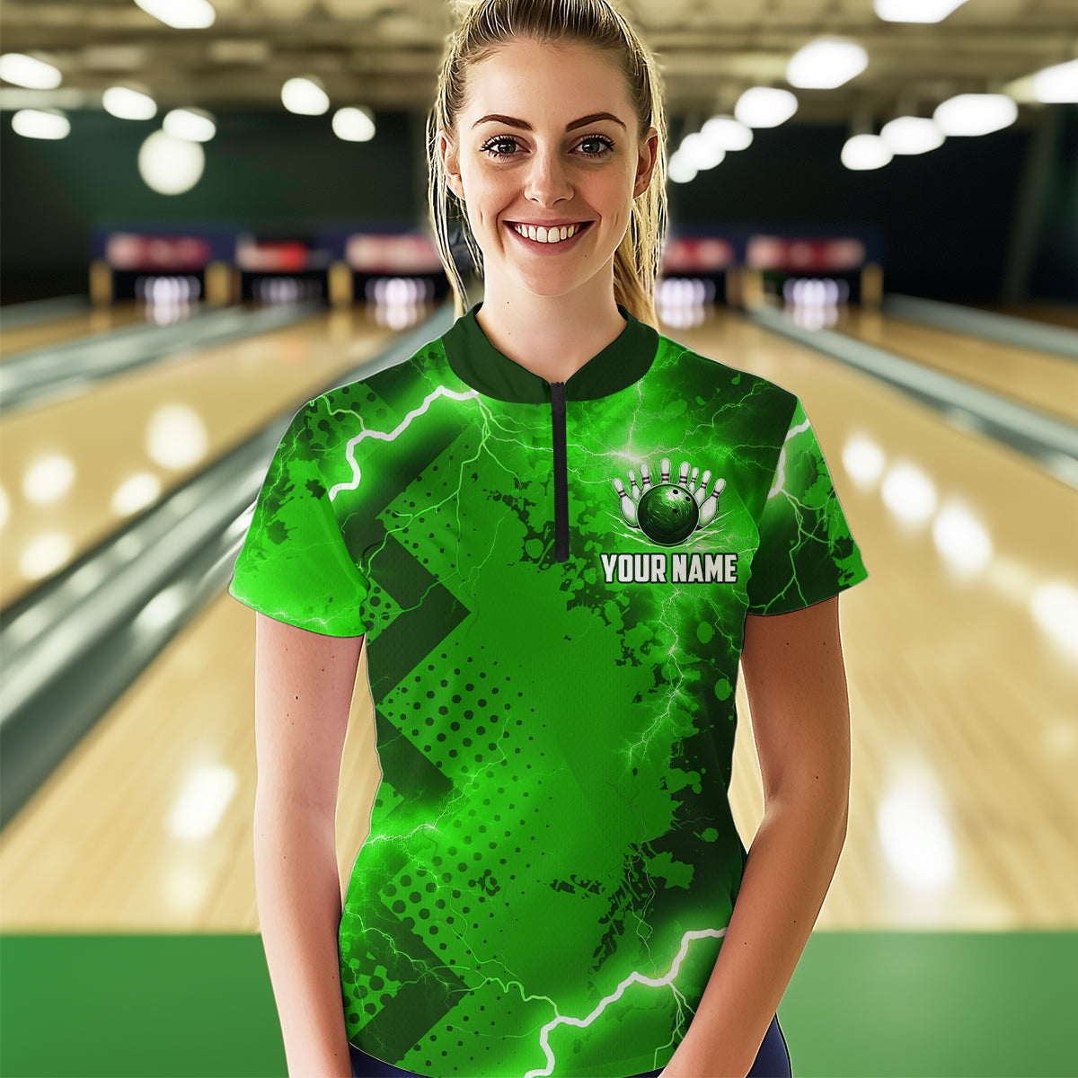 Thunder Lightning Bowling Shirt Green Bowling Jersey Men Women Team Bowling Shirts MBL64