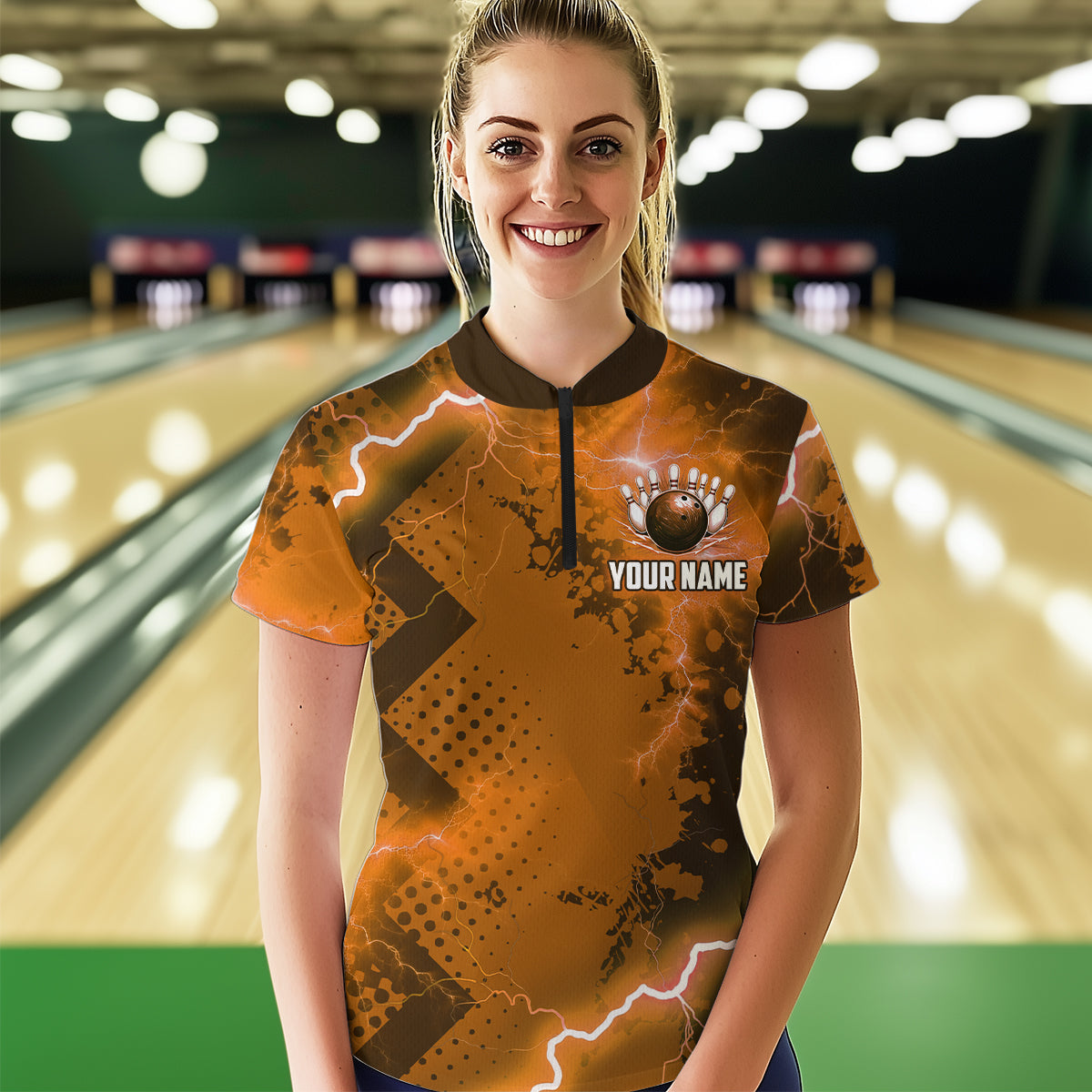 Thunder Lightning Bowling Shirt Orange Bowling Jersey Men Women Team Bowling Shirts MBL64