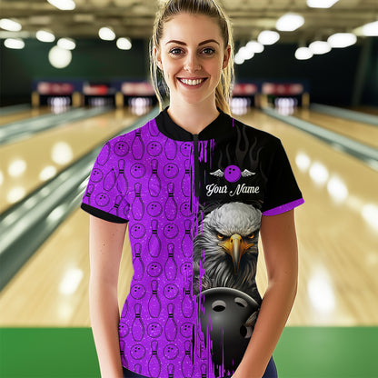 Purple Eagle Bowling Custom Women Bowling Shirt Polo & Quarter-Zip Bowling Team Jerseys HNT49