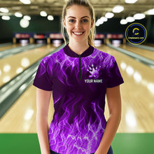 Load image into Gallery viewer, Custom Purple Flame Bowling Jersey for Women Polo &amp; 1/4 Zip Bowling Team Shirts Bowling League HNT150