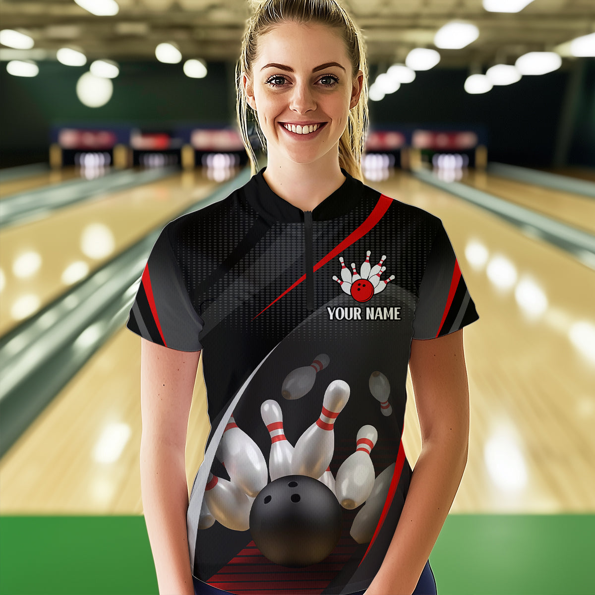 Red Bowling Shirts for Men Women Team Custom Bowling Polo & Quarter Zip Shirt MBL71