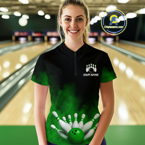 Green Smoke Bowling Shirts for Men Women Team Personalized Bowling Polo and Quarter Zip MBL130