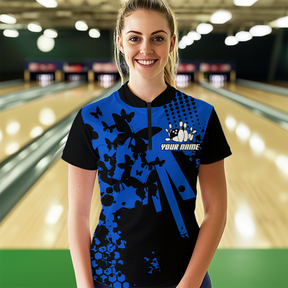 Custom Blue Butterflies Bowling Shirts for Men Women Bowling Jersey Team Name MBL79