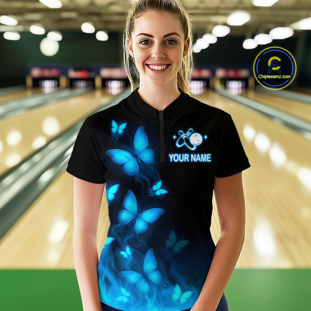 Blue Butterflies Bowling Shirts Women Men Team Custom Bowling Jerseys for Bowlers MBL138