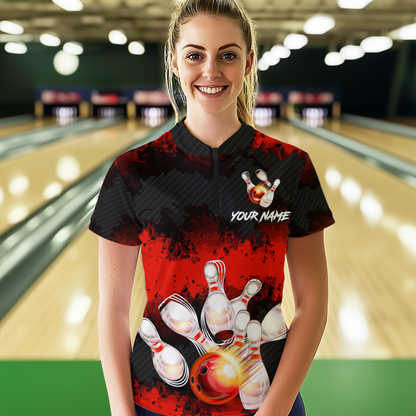 Customize Red Bowling Shirts for Men Women Team Bowling Polo & 1/4 Zip Shirts MBL81