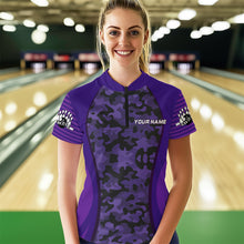 Load image into Gallery viewer, Camo Bowling Jersey For Women Bowling Team Shirt Custom Bowling Quarter-Zip Shirt BDT327