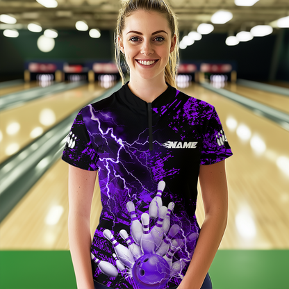 Purple Thunder Lightning Bowling Shirt Custom Colorful Bowling Jersey Men Women Team MBL67
