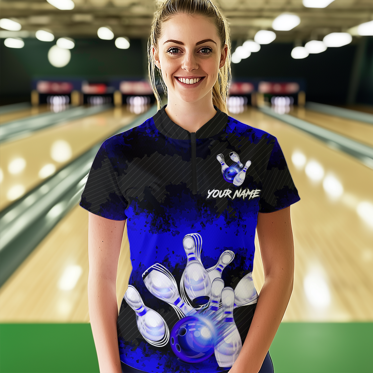 Customize Blue Bowling Shirts for Men Women Team Bowling Polo & 1/4 Zip Shirts MBL81