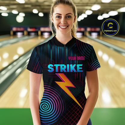 Bowling Shirt Strike Neon Lightning Custom Team Jersey for Women Graphic Bowling Uniform QZT727