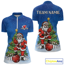 Load image into Gallery viewer, Custom Funny Santa Christmas Bowling Jersey for Women Bowling Team Shirts Polo &amp; 1/4 Zip HNT139
