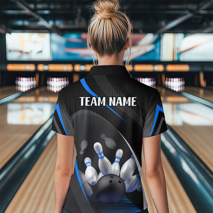 Blue Bowling Shirts for Men Women Team Custom Bowling Polo & Quarter Zip Shirt MBL71