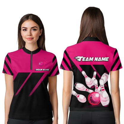 Pink Bowling Shirt Custom Bowling Jersey for Men Women Bowling Polo&1/4 Zip Shirts MBL51