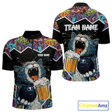 Load image into Gallery viewer, Custom Funny Cat Beer Bowling Jersey for Men Polo &amp; 1/4 Zip Bowling Team Shirts HNT146