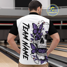 Load image into Gallery viewer, Purple Butterfly Skull Bowling Men Bowling Shirt Polo &amp; Quarter-Zip Bowling Team Jerseys HNT80
