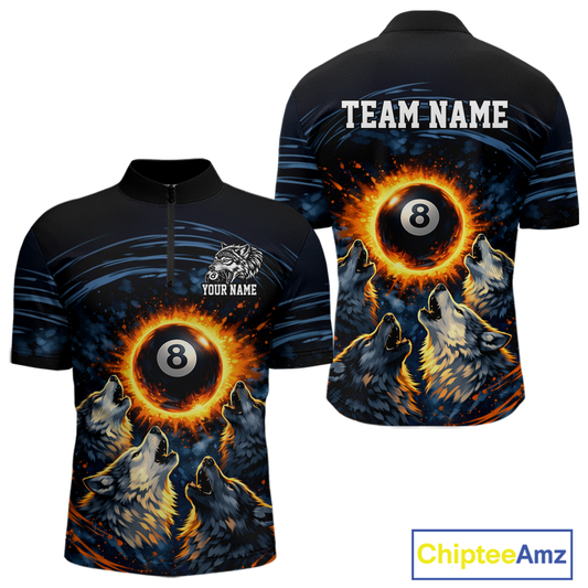 Personalized Funny Wolf 8 Ball Pool Men Billiard Polo & 1/4 Zip, Billiard Shirt, Billiard Team Jerseys NNT144
