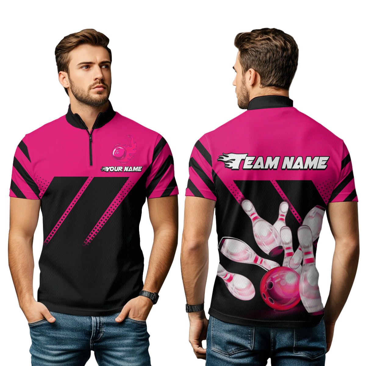 Pink Bowling Shirt Custom Bowling Jersey for Men Women Bowling Polo&1/4 Zip Shirts MBL51