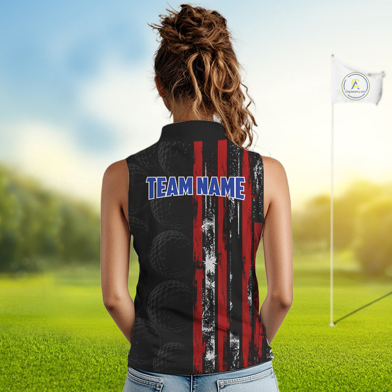 Custom Womens Sleeveless Golf Polo Shirt USA Flag, Golf Family Team Shirt, School Team Golf Shirt, Patriotic Golf Shirt NHT715