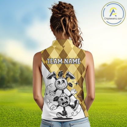 Funny Golf Ball Pattern Argyle Sleeveless Womens Golf Polo Shirts Custom Golf Outfits Ladies, Green Golf Tops NHT786