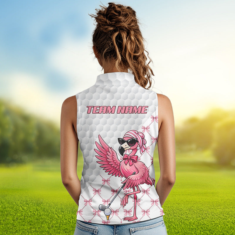 Pink Flamingo Golf Shirt For Women Sleeveless, Funny Pattern Golf Polo Shirt, Ladies Golf Outfit For Team NHT729