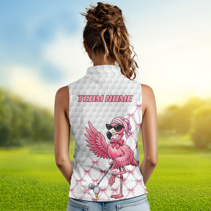 Pink Flamingo Golf Shirt For Women Sleeveless, Funny Pattern Golf Polo Shirt, Ladies Golf Outfit For Team NHT729