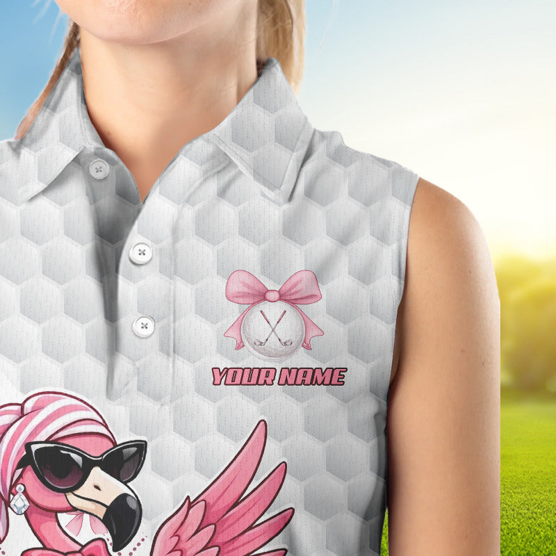 Pink Flamingo Golf Shirt For Women Sleeveless, Funny Pattern Golf Polo Shirt, Ladies Golf Outfit For Team NHT729