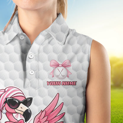 Pink Flamingo Golf Shirt For Women Sleeveless, Funny Pattern Golf Polo Shirt, Ladies Golf Outfit For Team NHT729