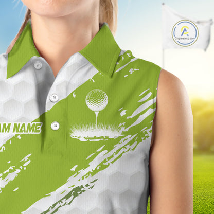 Green and White golf ball pattern Women sleeveless golf polo shirts custom team womens golf clothes NQS9974