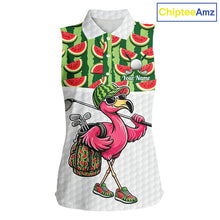 Load image into Gallery viewer, Golfing Flamingo Sleeveless Womens Funny Golf Polo Shirt Custom Green Pattern Watermelon Golf Ball Clothes Shirts NHT740