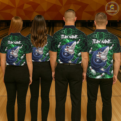 Green Lightning Thunder Angry Shark Bowling shirts For Women Custom Shark Bowling Team Jerseys NQS11758