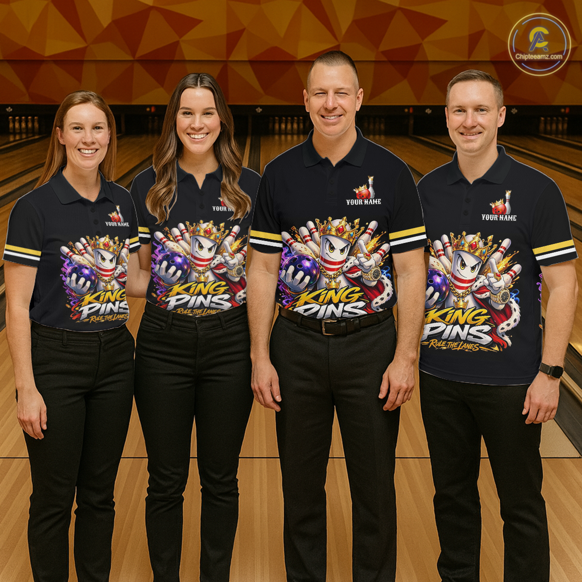 Custom King Pins Bowling Shirt for Men Bowling Team Jersey Polo & Quarter-Zip Shirt Bowling Tournament QZT950