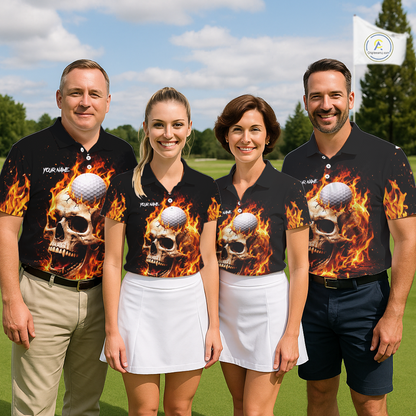 Flame Skull Golf Polo shirts for Women custom Skull Fire team golf shirts, golf gifts for ladies NQS11576