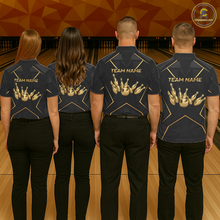 Load image into Gallery viewer, Custom Black and Gold Bowling Jersey for Women Bowling Team Shirts Bowling League Polo &amp; 1/4 Zip HNT175