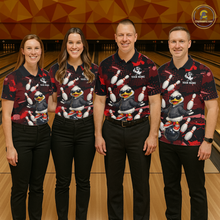 Load image into Gallery viewer, Custom Red Funny Duck Bowling Shirt for Men Bowling Jersey Polo &amp; 1/4 Zip Bowling Outfit QZT943