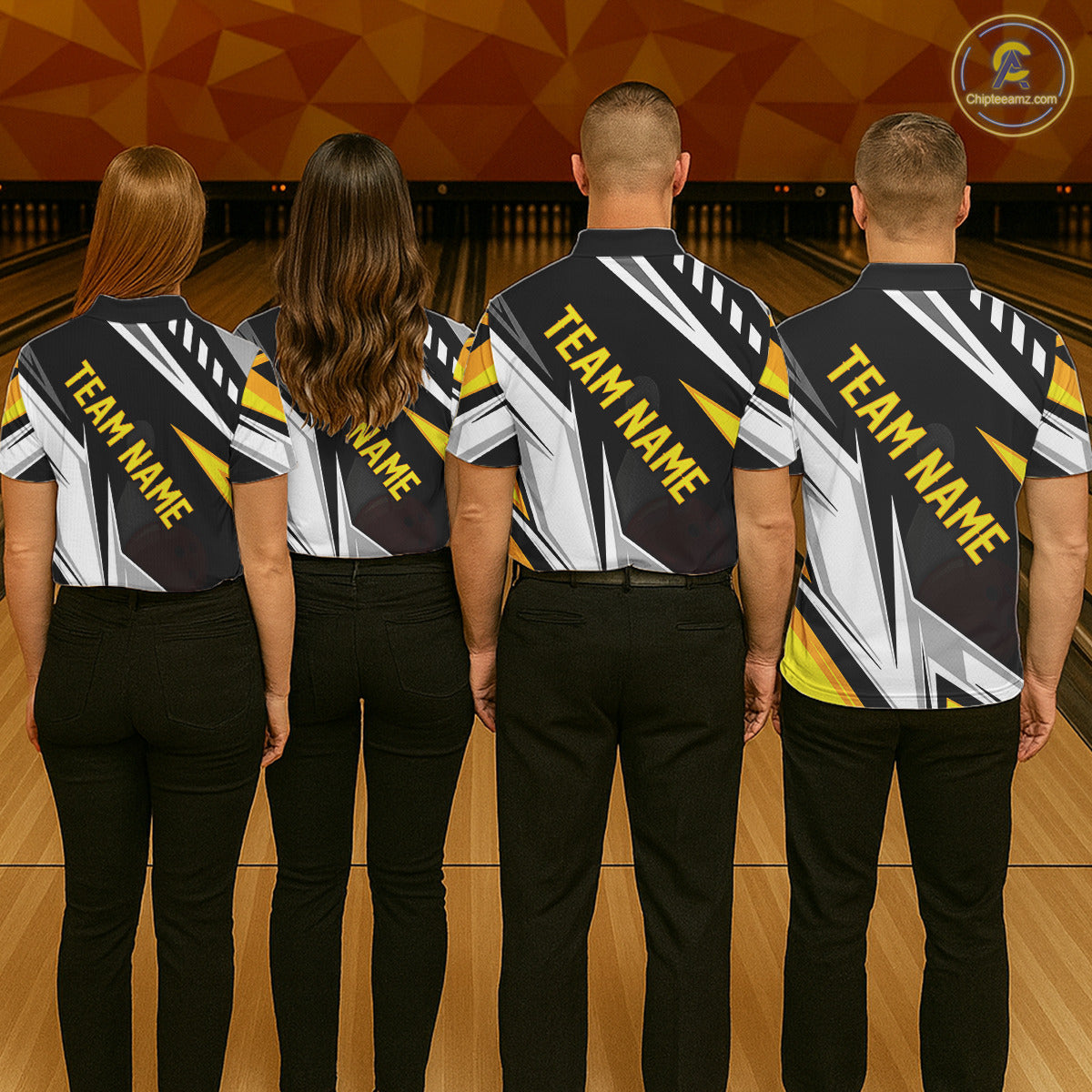 Black, White and Gold Women's bowling Polo, Quarter Zip shirts Custom Team bowling league jerseys NQS11264