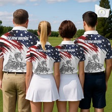 Load image into Gallery viewer, Patriotic Golf Polo Shirt – USA Flag Skull Flamingo Golfer Funny Golf Outfit For Womens NHT780
