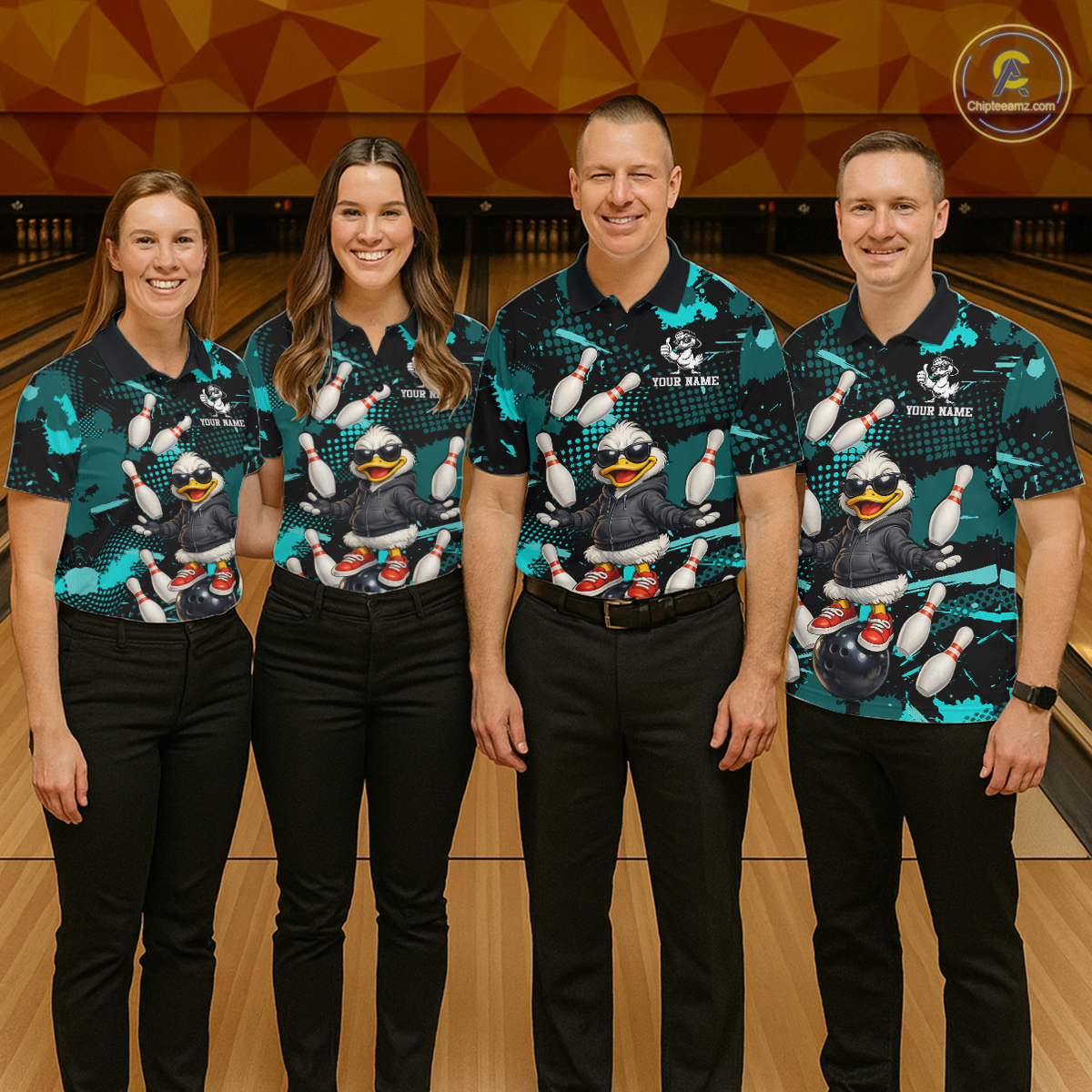 Custom Turquoise Funny Duck Bowling Shirt for Women Bowling Jersey Polo & 1/4 Zip Bowling Outfit QZT943
