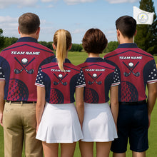 Load image into Gallery viewer, Personalized Red, white &amp; blue US flag Women golf polo shirts custom patriotic golf attire for ladies NQS11387