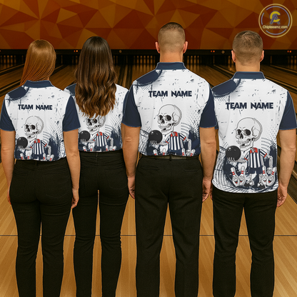 Skeleton Bowling Team Shirt for Women Personalized Funny Bowling Team Jersey Polo & 1/4-Zip QZT818