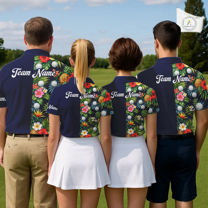Womens Golf Polo Shirt Green Tropical Flower Leaves Custom Name Golf Polo Shirts, Golfing Gift NHT720