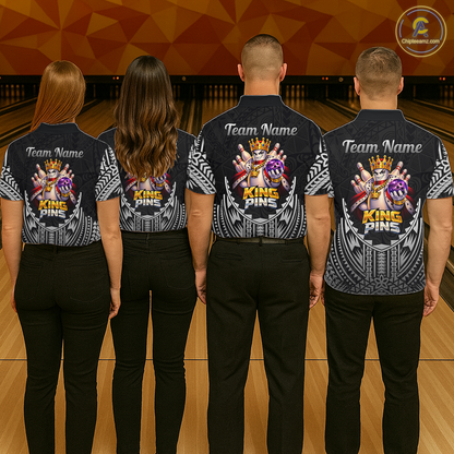 Funny King Pins Bowling Team Shirt for Men Custom Tribal Buddies Bowling Jersey Polo & 1/4 Zip QZT946