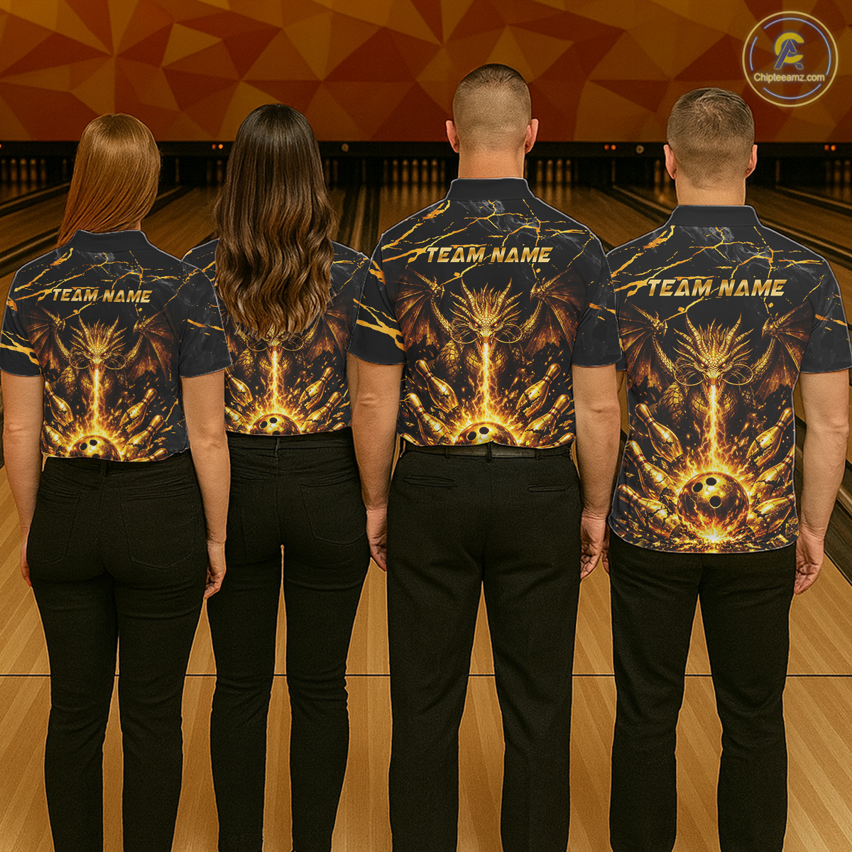 Custom Black and Gold Bowling Shirt Dragon Bowling Jersey League for Women Polo & 1/4-Zip Outfit QZT834