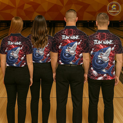 Red Lightning Thunder Angry Shark Bowling shirts For Men Custom Shark Bowling Team Jerseys NQS11756