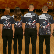 Load image into Gallery viewer, Custom American Flag Eagle Bowling Polo Shirt Quarter-Zip Bowling Jersey for Women QZT819