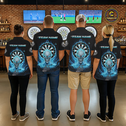 Black Blue Flaming Skeleton Darts Custom Men's Dart Polo Shirts Team Dart League Jerseys NYN2073