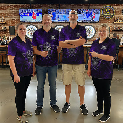 Custom Purple Splatter Multi-Skull Men Darts Arrow Quarter-Zip League Shirts Dart Team Jerseys NYN2202