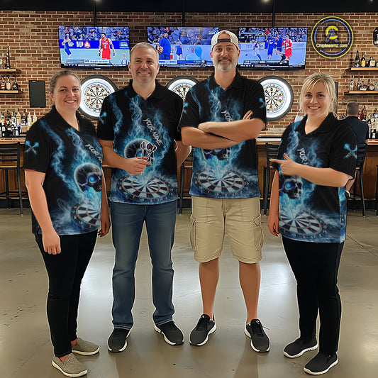Custom Blue Ice Smoke Skull Dartboard Darts Quarter- Zip Shirt For Men Dart League Jerseys NYN2122